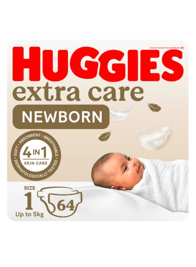 هاجيز حفاضات أطفال حديثي الولادة، من 1 إلى 5 كيلوغرامات، 64 حفاضة